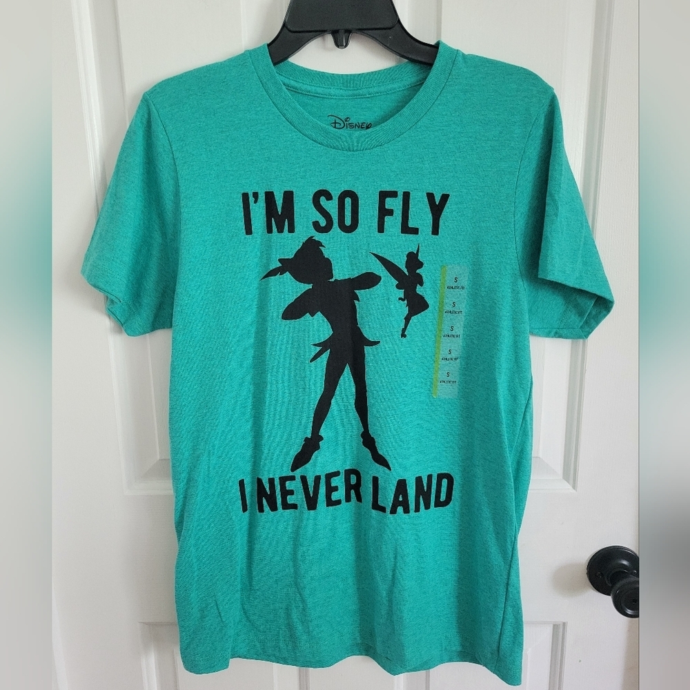 Disney Peter Pan "I’m So Fly I Neverland" Shirt Green Size Small NEW - Picture 1 of 4